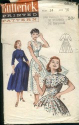 6835 50S FLARE SS-LS COLLAR SWING MIDRIFF DRESS PATTERN 16 34''B
